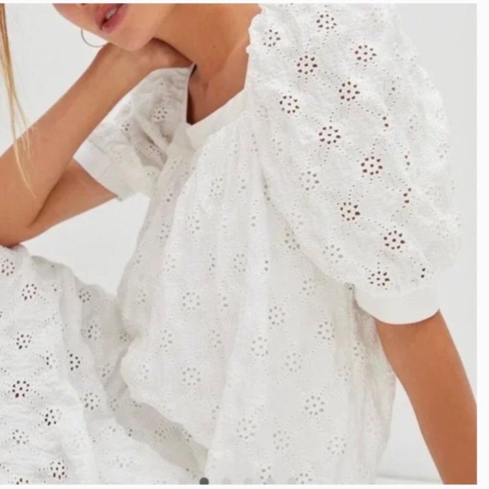 Maeve Anthropologie White Eyelet Puff-Sleeve Square-Neck Dress - Picture 2 of 14